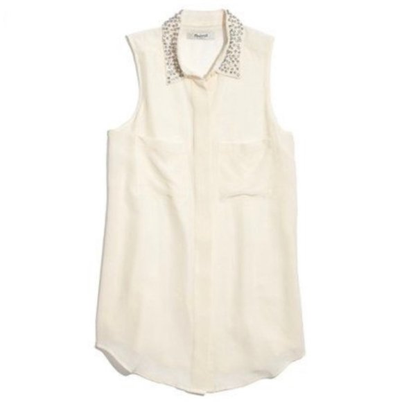 Madewell Tops - Madewell Silk Sleeveless Rhinestone Collar Top